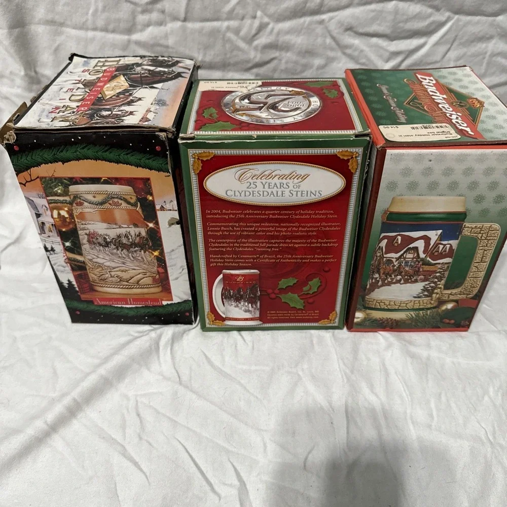 Vtg 96; 98; 04 Budweiser Holiday Stein Collection Christmas Same Day Shipping US